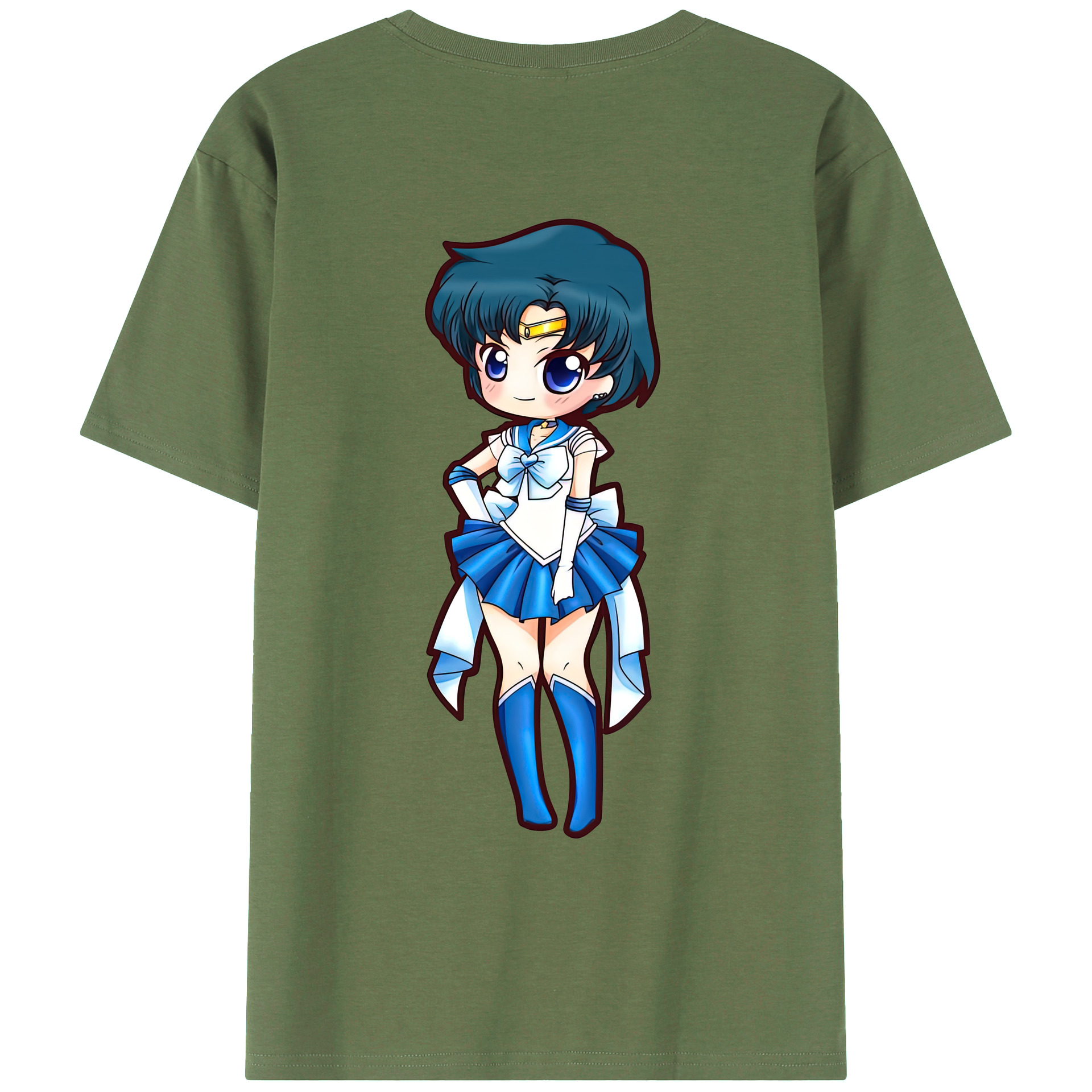 （画像用） 美少女戦士セーラームーン 水野 亜美 みずの あみ Sailor Moon Mizuno Ami 綿100％ メンズ半袖Tシャツ（バックプリント） 通気性